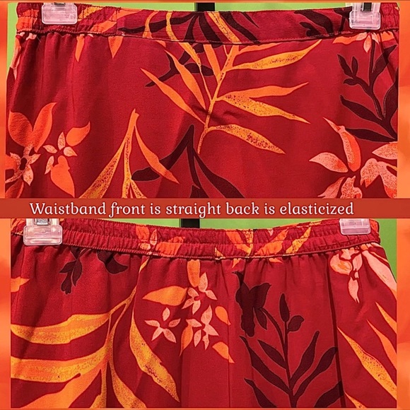 EXC VINTAGE ASHRO MAXI SKRT RED/ORANGE/BROWN FERN PRINT LINED - Picture 4 of 14